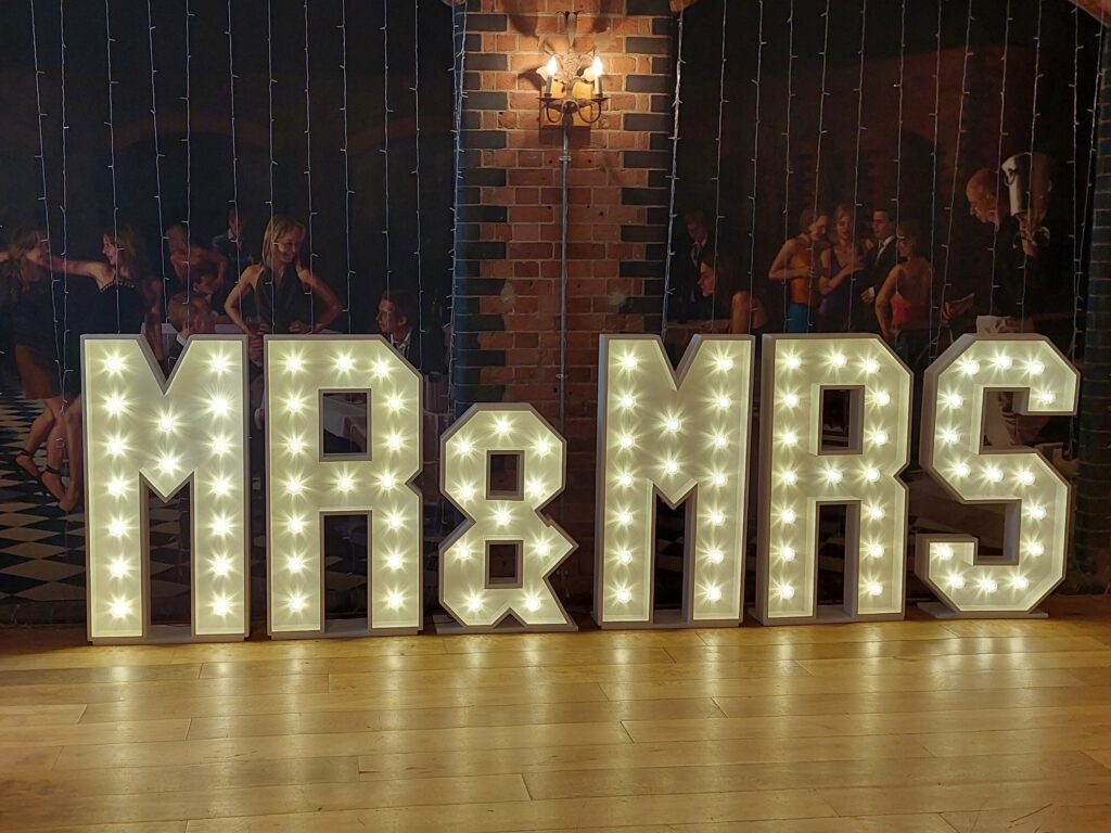 Light up MR&MRS letters at a wedding in the Hotel Du Vin, Henley, Oxfordshire – Light Up Letters Berkshire