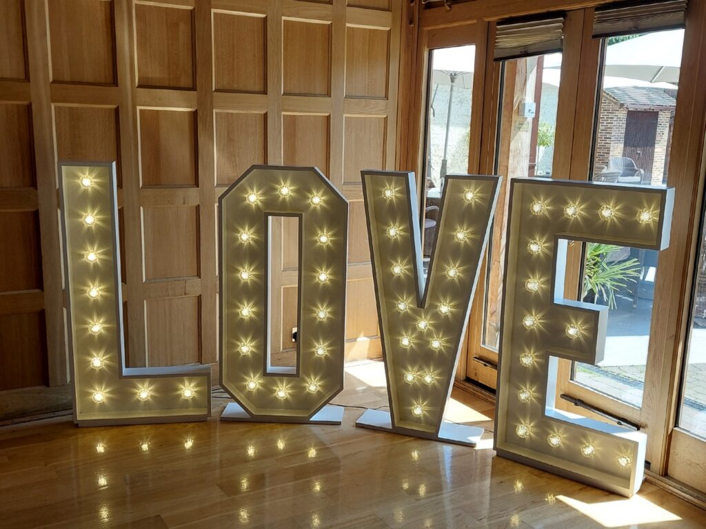 Light up LOVE letters at a wedding venue in Yateley, Hampshire – Light Up Letters Berkshire